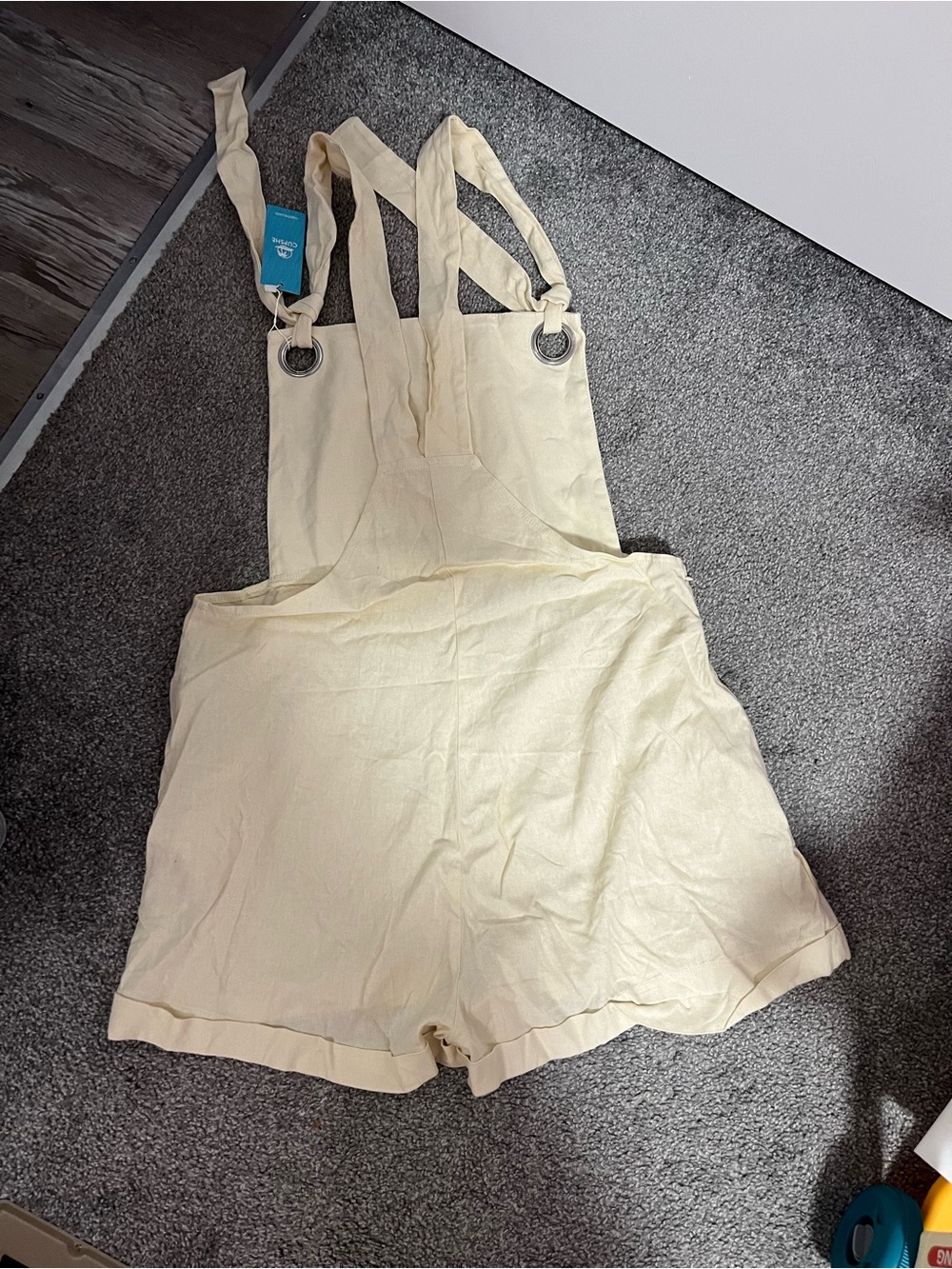 Cupshe Cream Linen-Look Short Overalls Romper With Front Adjustable Ties
